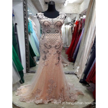 Guangzhou Custom Made Embroided Mesh Elegante Padrão Appliqued Elegant Mermaid Evening Dresses